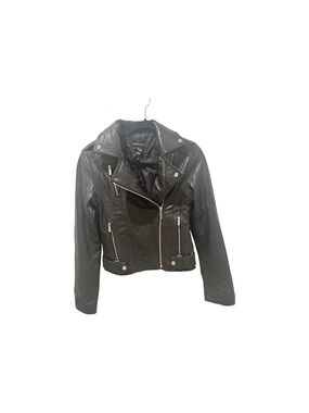 Moda International Black Leather Moto Jacket for Women